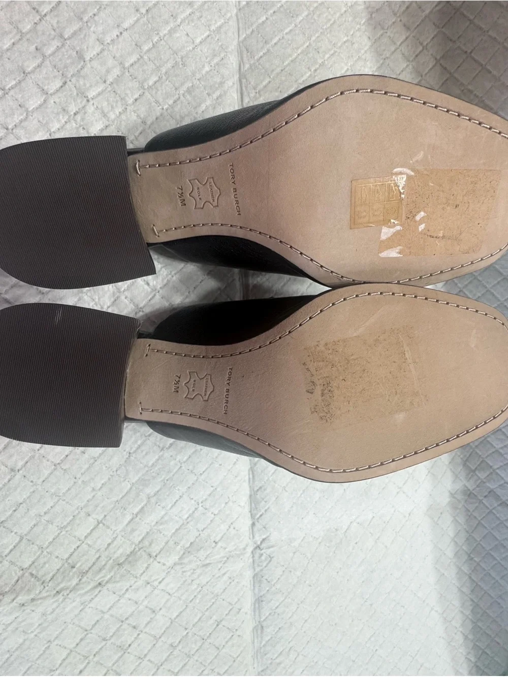 Tory Burch Perrine Black Leather Logo-Trim Block Heel Mules